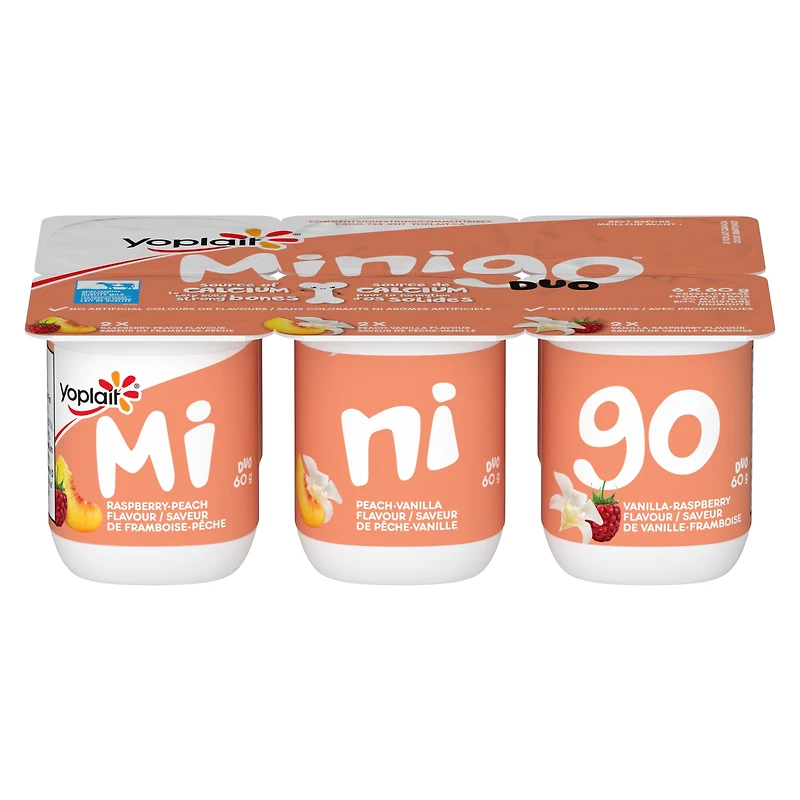 Yop Duo Minigo 3 %, saveurs variées, collations pour enfants, 60 g