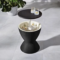 HOMETRENDS Patio Side Table Cooler - Black, Hidden ice cooler