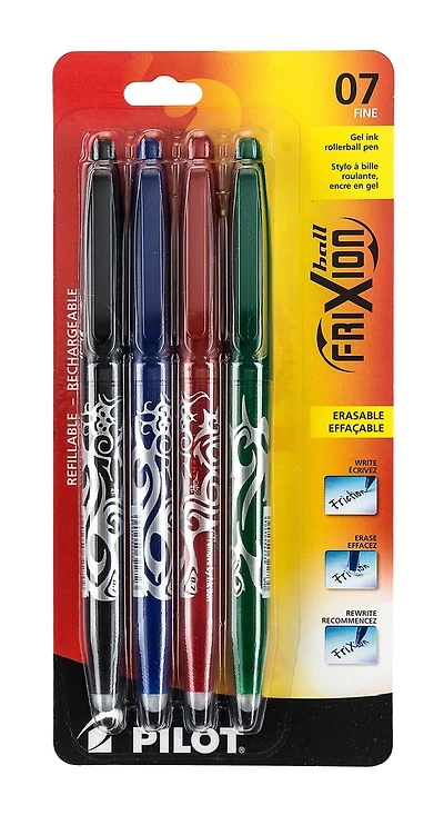FriXion Ball Erasable Pens - Assorted, Fine 0.7mm point, 4-pk