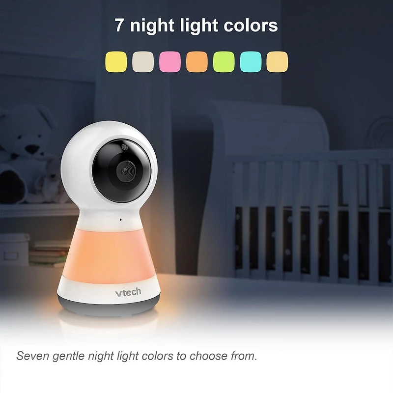 VTech VM5255-2 Moniteur de bébé vidéo numérique à balayage panoramique de 5 po à 2 caméras avec veilleuse (Blanc)