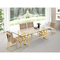 TABLE À MANGER EN VERRE DIVA avec pieds en acier inoxydable et plateau en verre trempé transparent