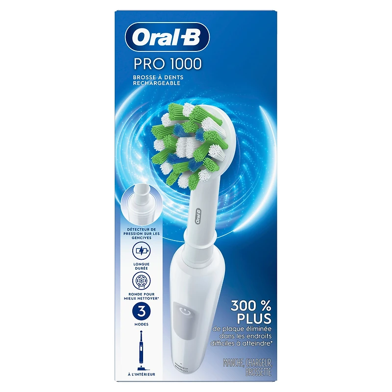 Brosse à dents électrique Oral-B Pro 1000 avec (1) brossette, rechargeable, blanc