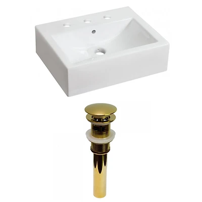 American Imaginations -in. W Above Counter White Bathroom Vessel Sink Set For 3H8-in. Center Faucet AI