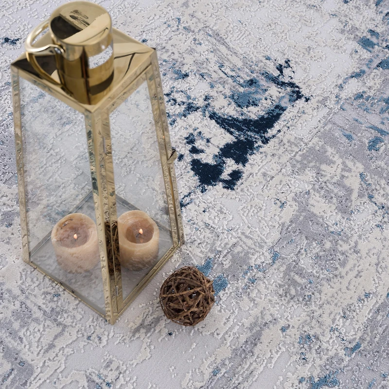 Tapis d'intérieur abstrait Rug Branch Vogue 2' x 7' (taille exacte : 2'3" x 7'), bleu crème, contemporain - Entrée, couloir, salle de bain et cuisine