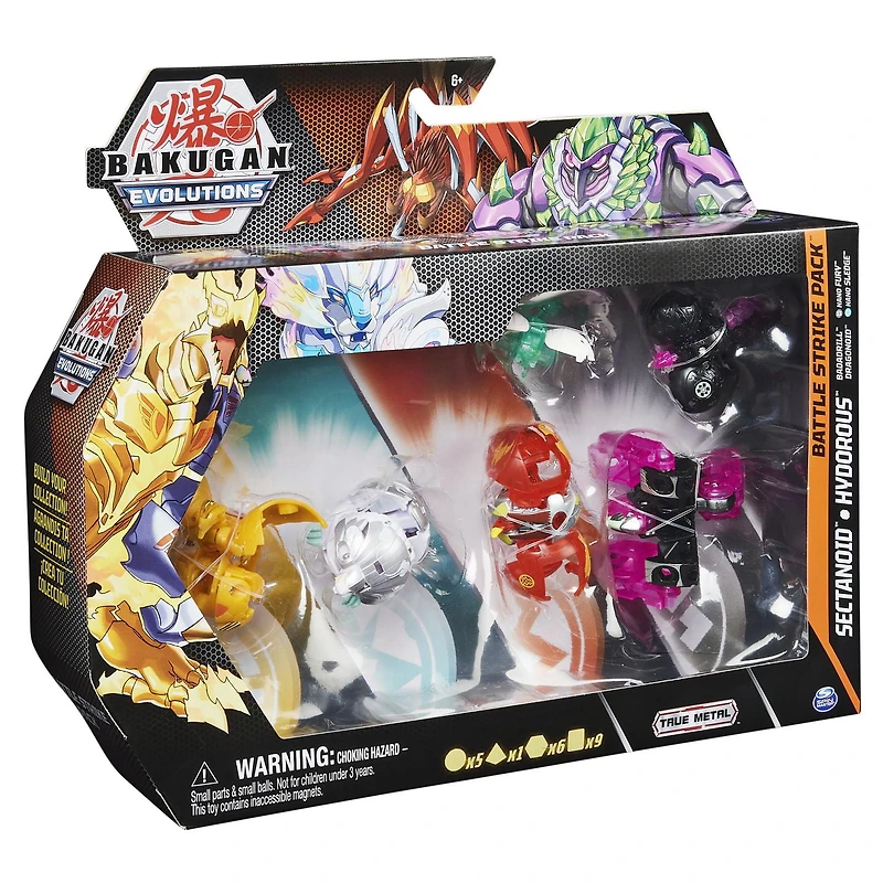 Bakugan Evolutions, Sectanoid and Babadrill Battle Strike Pack, Includes 6 Bakugan Action Figures, 9 Trading Cards and 8 BakuCores, Kids Toys for Boys, Ages 6 and Up