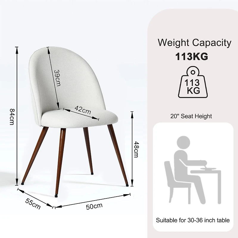 Homy Casa Set of 2 Armless Dining Chairs with Curved Upholstered Back, Beige Fabric
