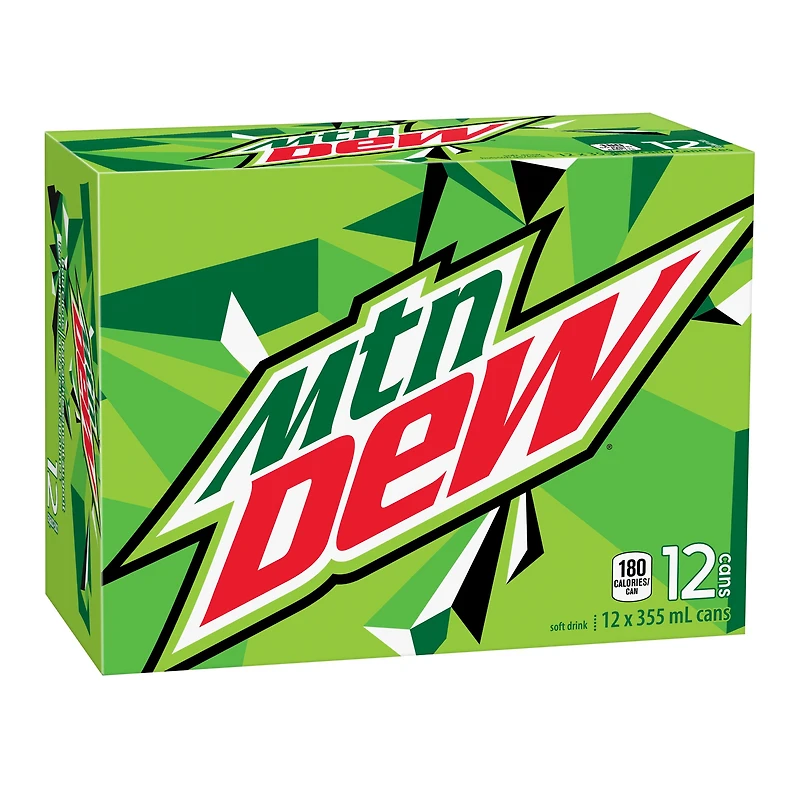 Boisson gazeuse MTN Dew, 355 mL, 12 canettes 12x355mL