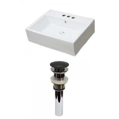 American Imaginations -in. W Wall Mount White Bathroom Vessel Sink Set For 3H4-in. Center Faucet AI