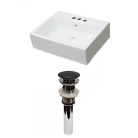 American Imaginations -in. W Wall Mount White Bathroom Vessel Sink Set For 3H4-in. Center Faucet AI