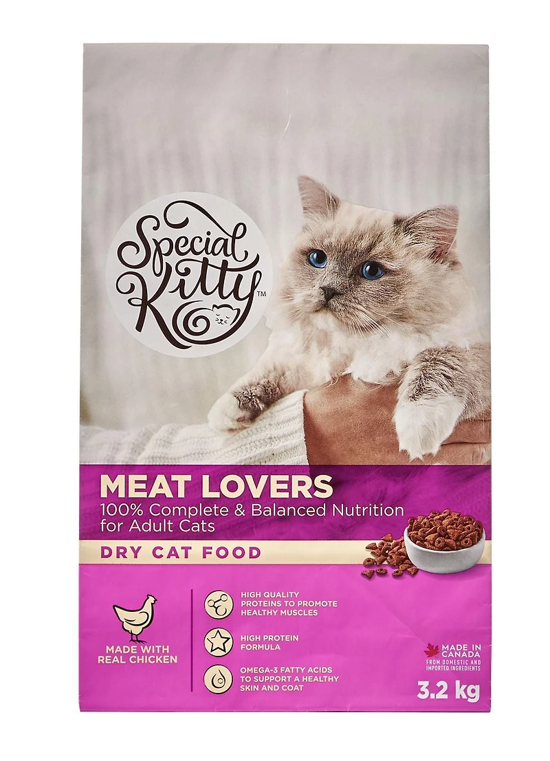 Nourriture sèche pour chats avec formule pour amateurs de viande de Special Kitty 3,2 kg