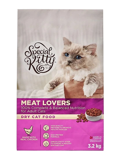 Nourriture sèche pour chats avec formule pour amateurs de viande de Special Kitty 3,2 kg