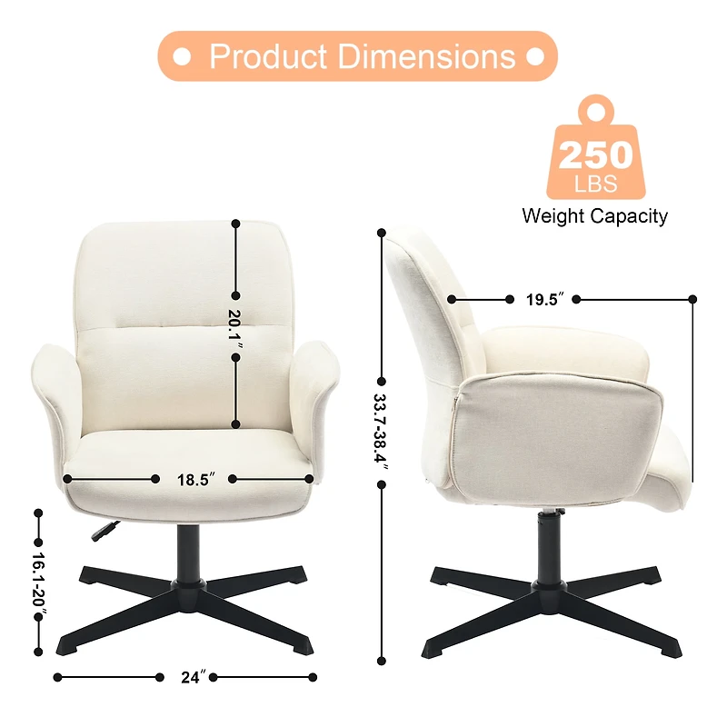 Fauteuil pivotant Homy Casa réglable en hauteur et siège rembourré, tissu chenille beige