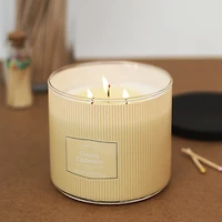 Bougie parfumée Mainstays à 3 mèches, enveloppée texturée Cachemire crémeux, 14 oz MAINSTAYS PL CACHEMIRE CRÈME
