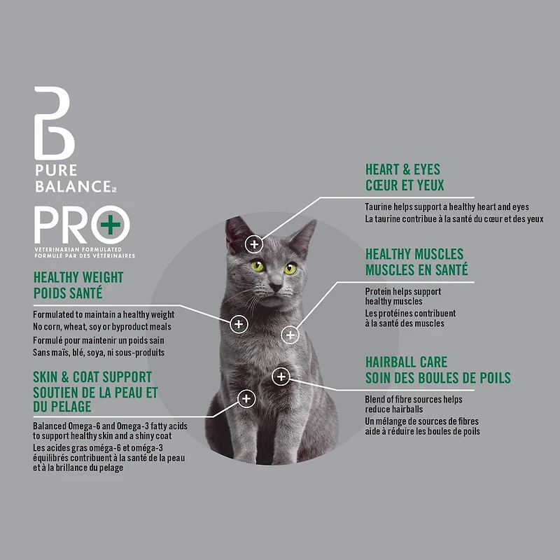 Pure Balance Pro+ Chat d’Intérieur Soin du Poids et Boules de Poils Recette Saumon et Riz Brun Nourriture sèche pour chat 100 g