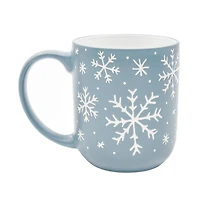 Holiday Time Tasse de Noël en grès avec motif flocon de neige, Bleu clair, 15,5 oz, 1 pièce, vaisselle festive