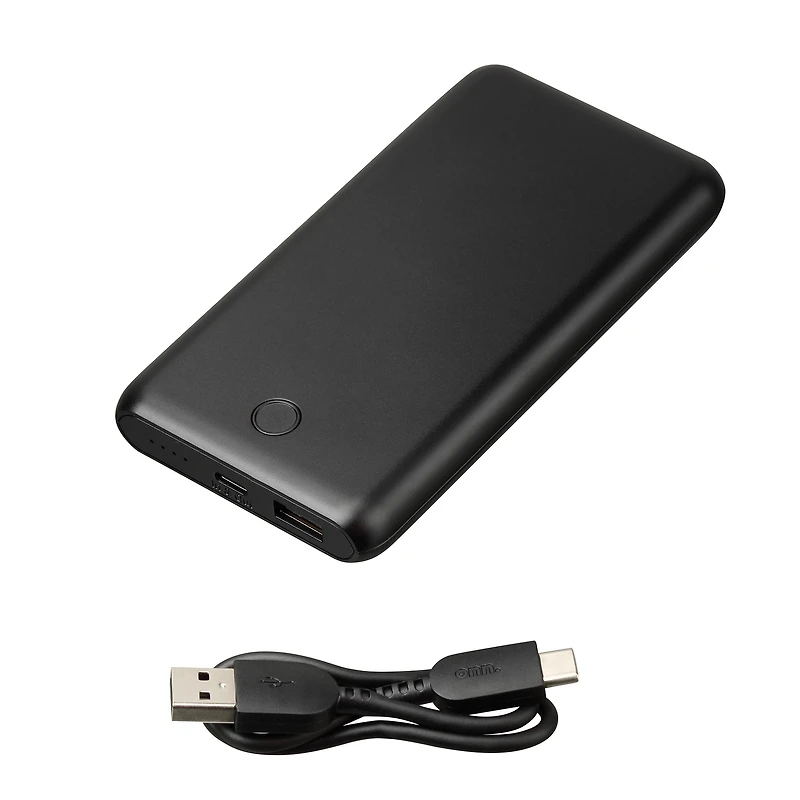 onn. Batterie externe mince de 10000 MAh avec ports de chargement USB-A et USB-C pour téléphones intelligents, tablettes et autres appareils 3 Charges supplémentaires