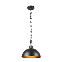 1-Light Weathered Black Pendant Light with Hammered Metal Gold Interior Shade