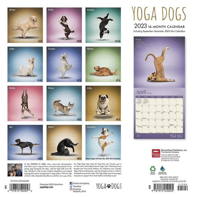 Yoga Dogs OFFICIAL | 2023 12x24 Inch Square Wall Calendar