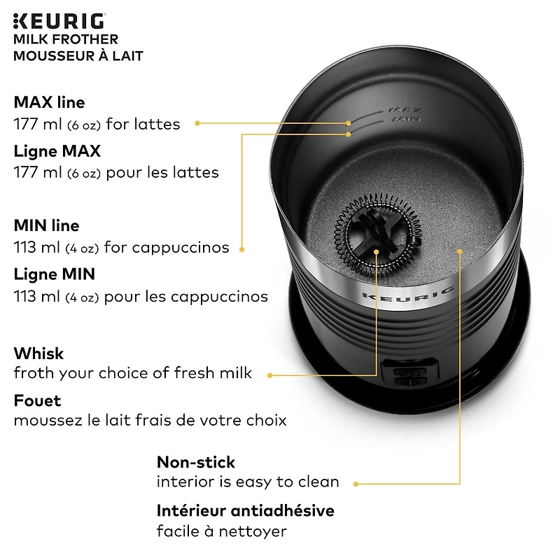 Mousseur à lait Keurig pour lattes et cappuccinos, avec fonction chaud et froid Boissons chaudes ou froides