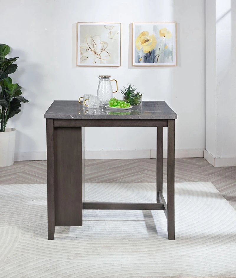 Table à hauteur de comptoir en marbre K-Living Pheony avec rangement et 2 tabourets de bar