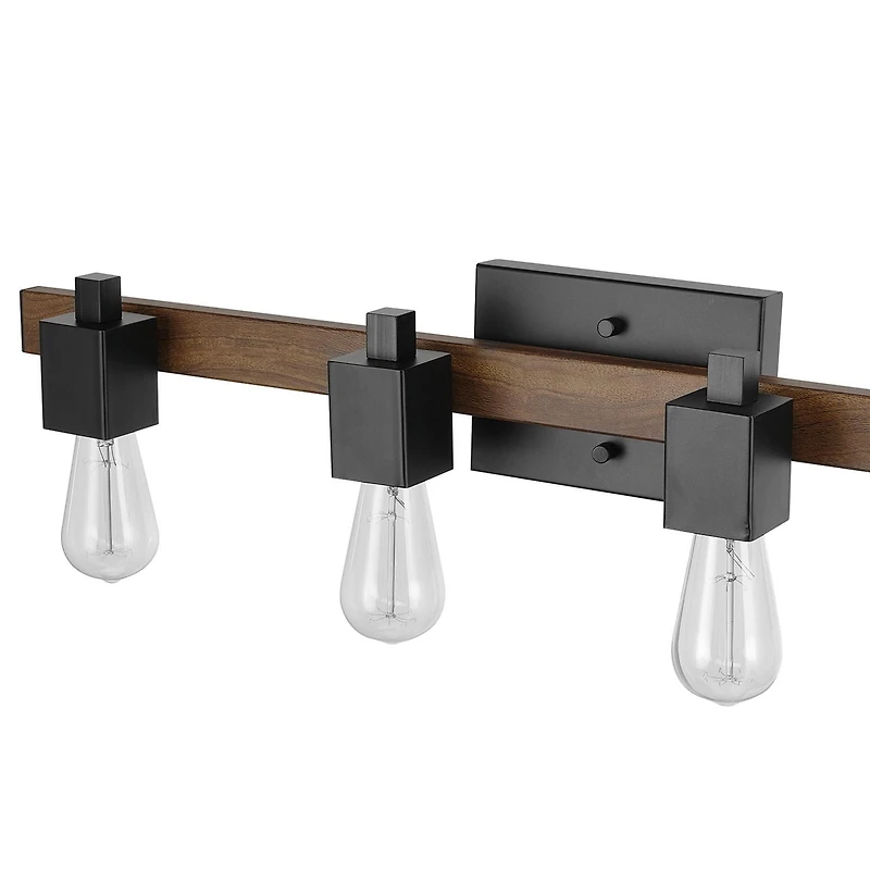 Applique murale en métal à 4 ampoules Phoenix par Globe Electric, noir mat, faux bois foncé, 51717