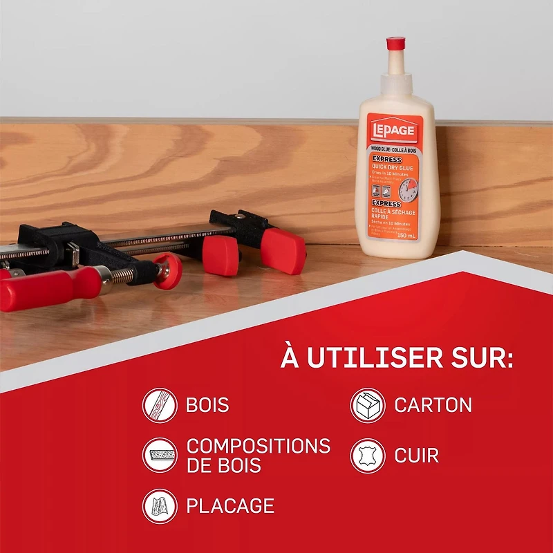 Colle à bois Express de LePage à séchage rapide 150 ml, sèche en 10 minutes