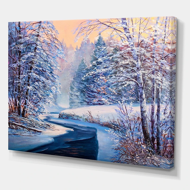 Designart Pastel Christmas Forest With River Canvas Wall Art