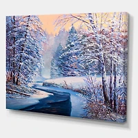 Designart Pastel Christmas Forest With River Canvas Wall Art