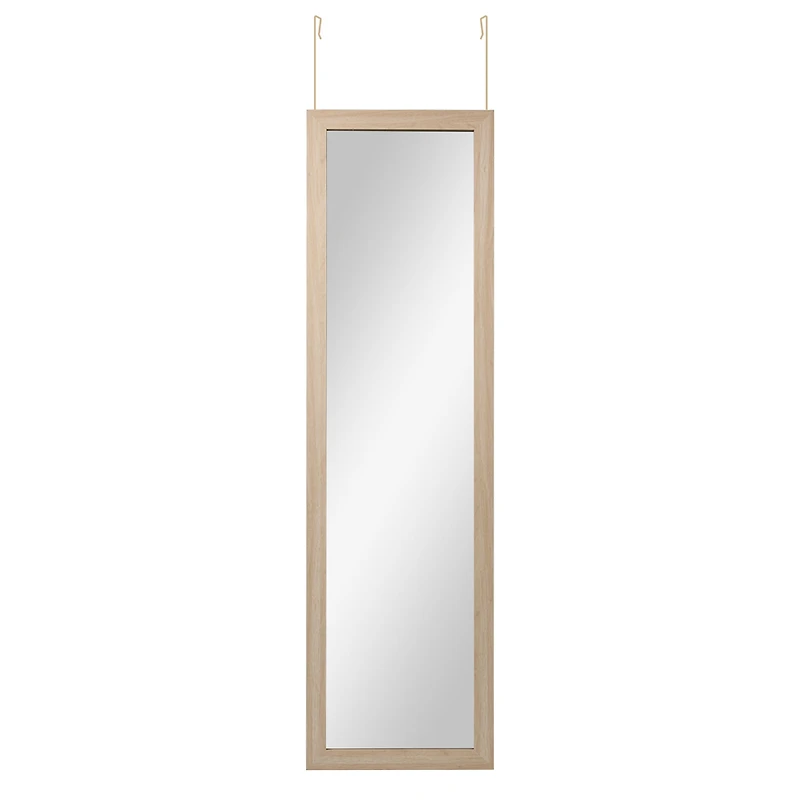 Mainstays Art Gallery Over the Door Framed Mirror, Full Length Mirror with Two Hooks, Lightwood-Look finish, 14.25x50.45in