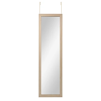 Mainstays Art Gallery Over the Door Framed Mirror, Full Length Mirror with Two Hooks, Lightwood-Look finish, 14.25x50.45in