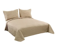 Marina Decoration Solid Embossed Pinsonic Coverlet Bedspread Bedding Ultra Soft Summer Quilt Set with Shams, Taupe Color