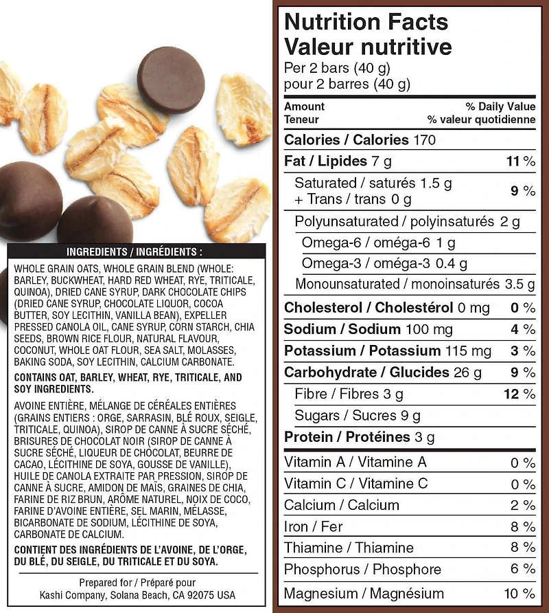 Kashi Seven Grain Chocolate Chip Chia  with Quinoa Bars, 210g, 10 bars