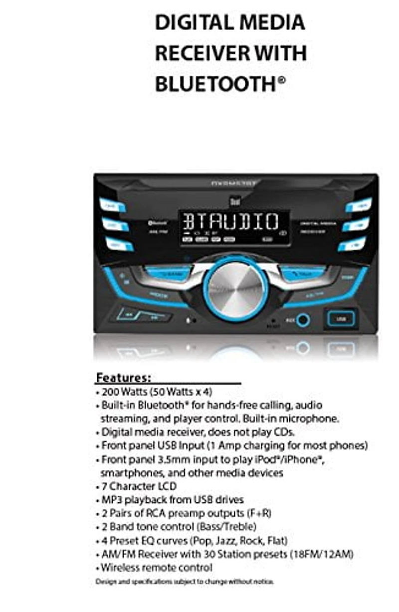 Dual Electronics DXRM57BT Multimedia Detachable Mechless LCD High Resolution Double DIN Car Stereo Receiver with Built-In USB, SD Card, MP3 & WMA Player