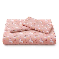 Ensemble de literie Marina Décoration pour enfants et filles, imprimé, en coton doux 600 fils, avec housse de couette et drap-housse, motif licorne rose et arc-en-ciel