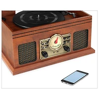 Tourne-disque Bluetooth nostalgique 4 en 1 Victrola avec table tournante à 3 vitesses et radio FM