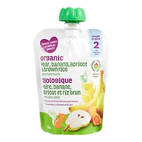 Purée pour bébé biologique poire, banane, abricot et riz brun Le choix des parents