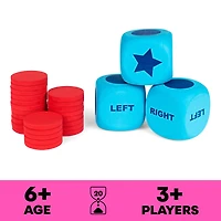 PassPlay: The Game of Left Center Right géant, le jeu de dés classique avec de gros dés surdimensionnés pour les enfants, les familles et les adultes à partir de 6 ans.