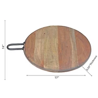 IH Casa Decor Gray Acacia Wood Round Board With Gunmetal Handle