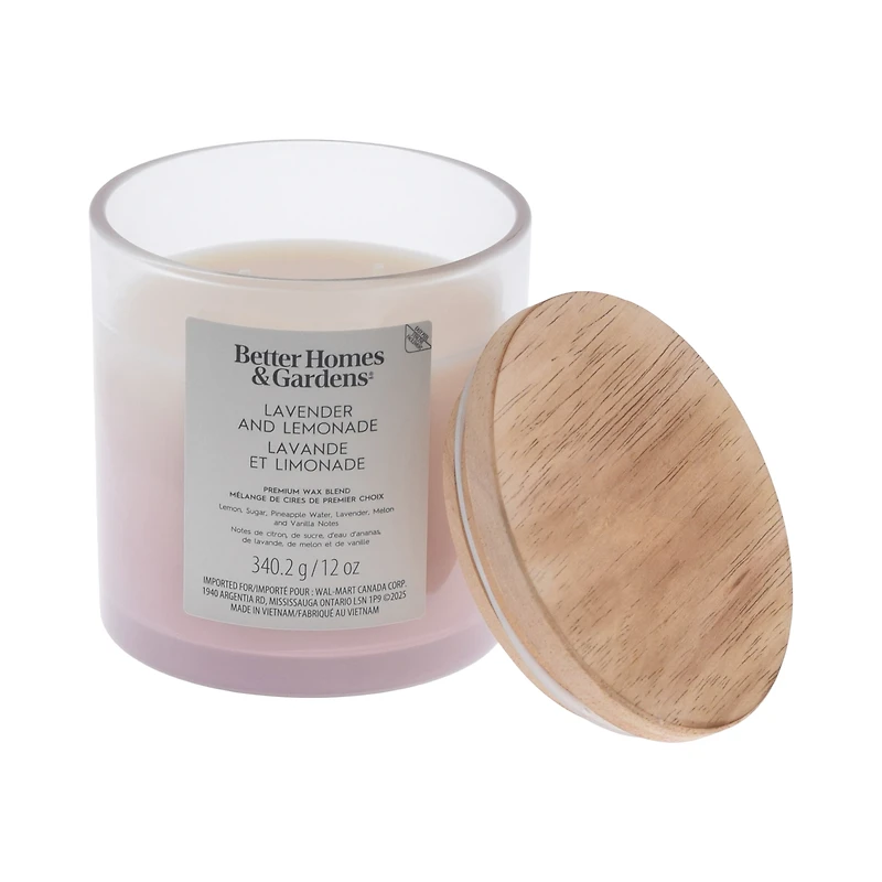 Bougie parfumée en pot ombré à 2 mèches à la cire de paraffine 12 oz Better Homes & Gardens, Lavande et limonade Mélange de cire de paraffine