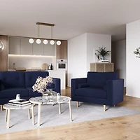 Fauteuil d'intérieur large et confortable CorLiving Mulberry Mid-Century avec 2 coussins traversins et pieds en bois