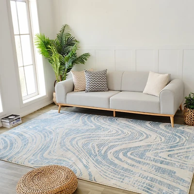 Rug Branch Nomad Abstract Indoor Area Rug, Blue Beige, Coastal - Living Room, Bedroom, Dining Room, and Kitchen