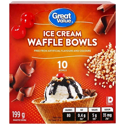 Great Value Ice Cream Waffle Bowls, 199 g