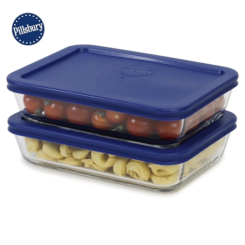 4pc Rect Glass Food Storage 2 x 700ml, 4pc Rect Glass 2 x 700ml