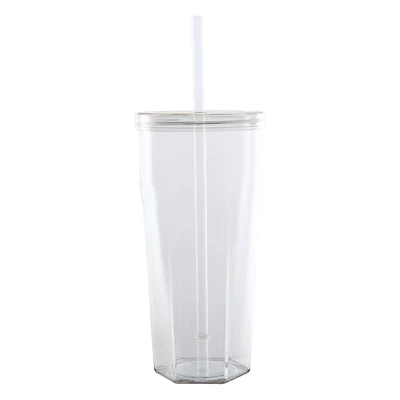 Mainstays 20oz Plastic Tumbler with Screw on Lid and Straw Clear