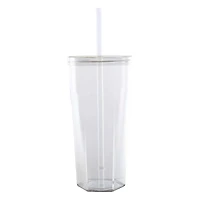 Mainstays 20oz Plastic Tumbler with Screw on Lid and Straw Clear