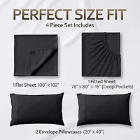 Beddora King Size Bed Sheet Set in Black– 4 Piece Microfiber Sheets, Ultra-Soft, Deep Pocket, Wrinkle-Resistant, Easy Care, Adult