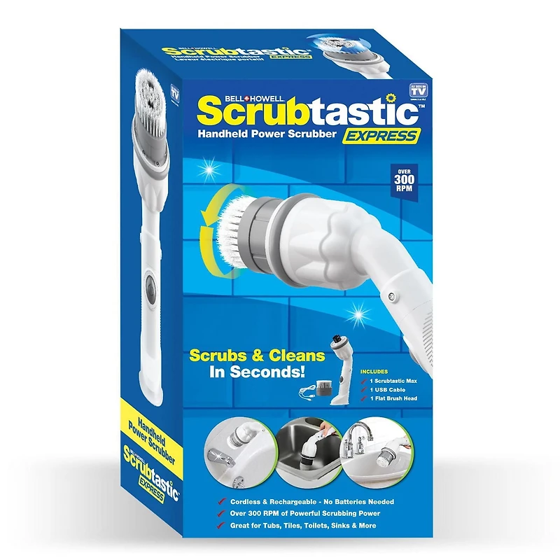 Bell + Howell Scrubtastic Express White Rechargeable Handheld Power Scrubber – Cordless Bathroom Cleaner