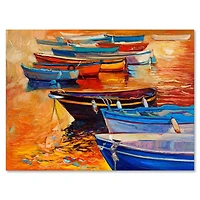 Designart Bateaux dans le port pendant le coucher du soleil chaud de Colourd I Art mural sur toile