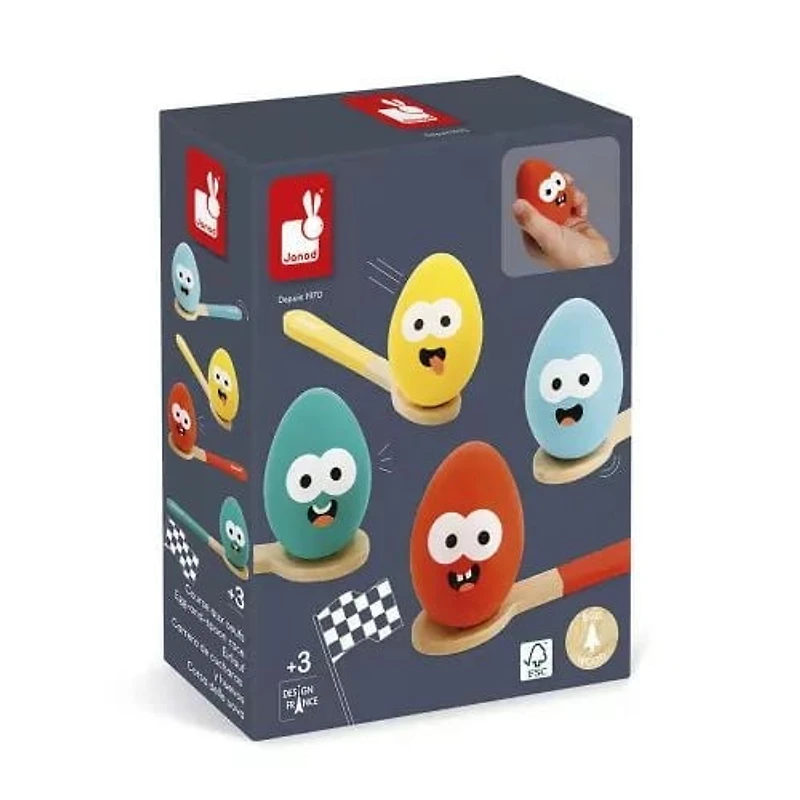 Janod - Egg Race Game - 4 Spoons and 4 Wooden Eggs - Ages 3 Years