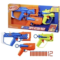 Nerf N Series Triple Action Pack, 3 Blasters, 12 Nerf N1 Darts Compatible Only with Nerf N Series Blasters, Ages 8 and up